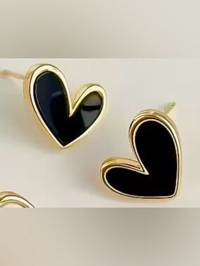 Gold and Black Heart Stud Earrings by